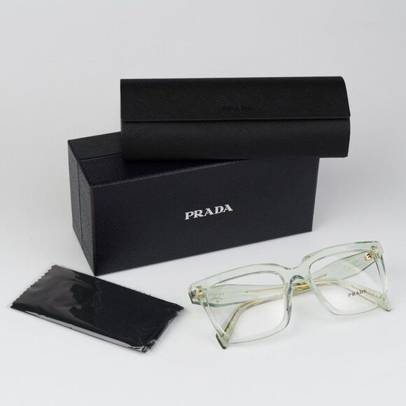 NEW Prada PRA19V 14R1O1 Transparent Mint Square Women Eyeglasses - Picture 12 of 12